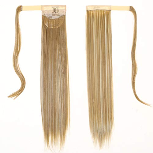 Product Cover SARLA Straight Long Ponytail Hair Extension Clip in Blonde Wrap Around Synthetic Fake Pony Tail Hairpiecs Hair Piece For Women Heat-Resisting Fiber 24