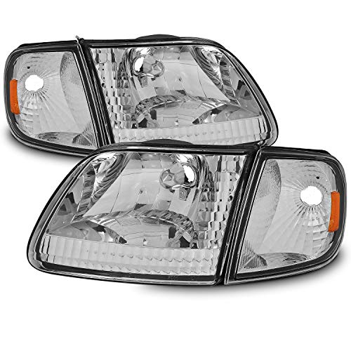 Product Cover For Ford 97 98 99 F150 F250 Light Duty | 2004 F150 Heritage Chrome Headlights w/Corner Lamps Left+Right Side Pair