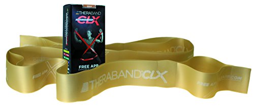 Product Cover TheraBand CLX Resistance Band with Loops, Fitness Band for Home Exercise and Full Body Workouts, Portable Gym Equipment for Home Training, Gift for Athletes, Individual 5 Foot Band, Gold, Max, Elite