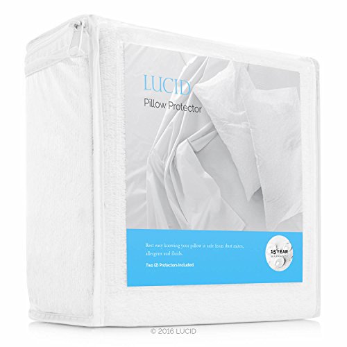 Product Cover LUCID Premium Hypoallergenic 100% Waterproof Pillow Protector - 15-Year Warranty - Vinyl Free - Standard Size, Set of 2