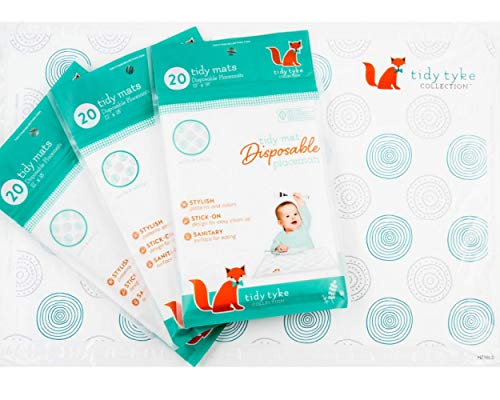 Product Cover Extra Sticky Disposable Placemats Baby - Bulk Pack - Ultimate Mom Hack - Tidy Tyke - Table Mat Stays in Place! BPA Free Plastic, Stick on Placemat - Keeps Toddlers Neat & Safe at Restaurants!
