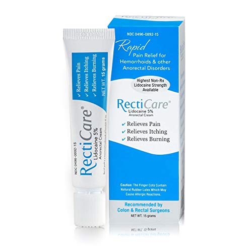 Product Cover RectiCare Anorectal Lidocaine 5% Cream: Treatment for Hemorrhoids & Other Anorectal Disorders - 15g Tube