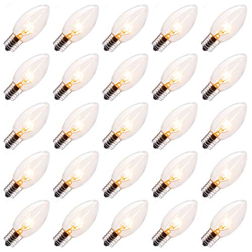 Product Cover Brightown C9 Incandescent Bulb, C9 Christmas Replacement Light Bulb for Christmas String Light, E17 Intermediate Base, 7 Watt (Clear, 25 Pack)