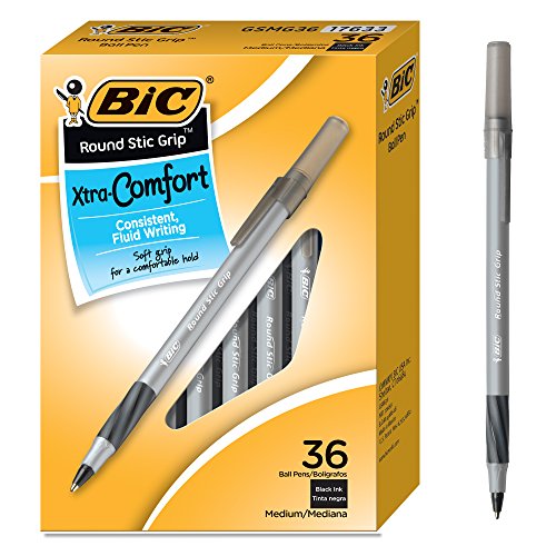 Product Cover BIC Round Stic Grip Xtra Comfort Ballpoint Pen, Medium Point (1.2mm), Black, 36-Count