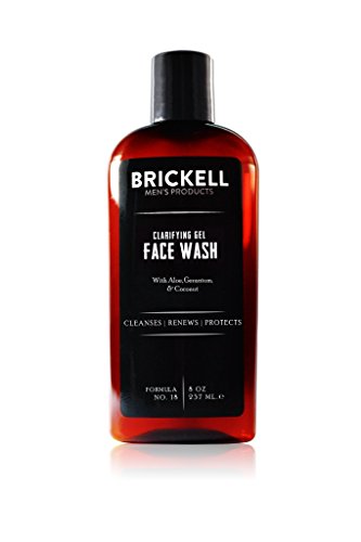 Product Cover Brickell Men's Clarifying Gel Face Wash for Men, Natural and Organic Rich Foaming Daily Facial Cleanser Formulated With Geranium, Coconut and Aloe, 8 Ounce, Scented