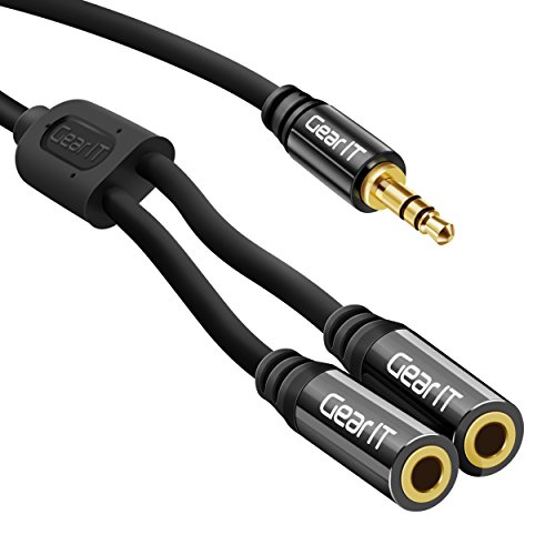Product Cover GearIT Pro Series Gold Plated 3.5mm Auxiliary Audio Stereo Y Headphone Splitter Extension Male to Female Cable, 3 Feet - Black