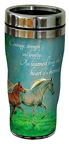 Product Cover Courage, Strength, Loyalty Horse Travel Mug, Stainless Lined Coffee Tumbler, 16-Ounce - Gift for Horse People and Lovers - Tree-Free Greetings 25858