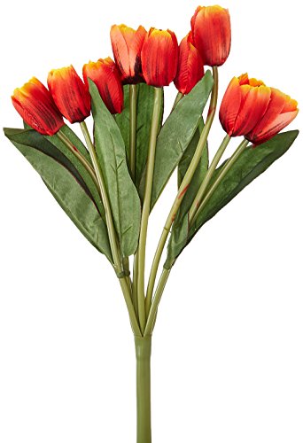Product Cover Fourwalls Beautiful Artificial Polyester and Plastic Tulip Flower Bunch (9 Head Flower, 38 cm Total Height, Orange)