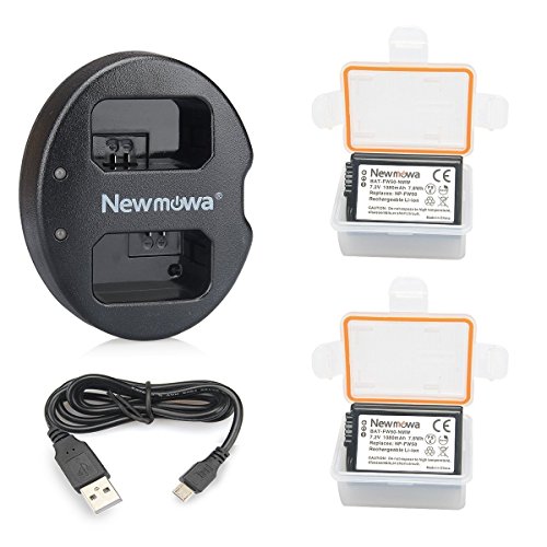 Product Cover NP-FW50 Newmowa Replacement Battery (2 Pack) and Dual USB Charger for Sony NP-FW50 and Sony a6000,a6100,a6300,Alpha a3000,Alpha a5000,Cyber-Shot DSC-RX10,Cyber-Shot RX10 IV