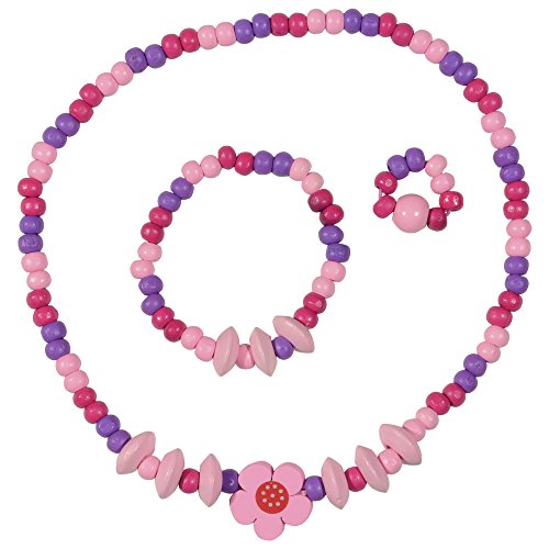 Product Cover SMITCO Kids Costume Jewelry Set for Little Girls and Toddlers - Wooden, Beaded Toy Necklace, Bracelet and Ring for Play Pretend or Dress Up - Non-Toxic and Safe for Children Ages 3 to 8