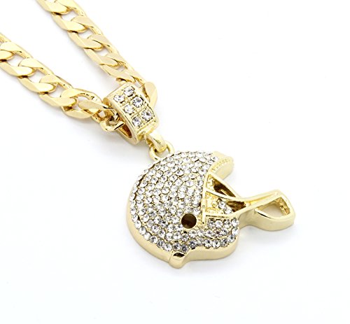 Product Cover Mens Gold Tone Iced Out Football Helmet Small Pendant 6mm 24