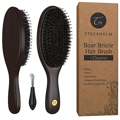 Product Cover Boar Bristle Hair Brush for Men & Women - Hairbrush with Added Detangling Pins for Optimally Getting Natural Oils Throughout All Hairs & Stimulating Scalp - Boar Hairbrushes Recommended by Stylists