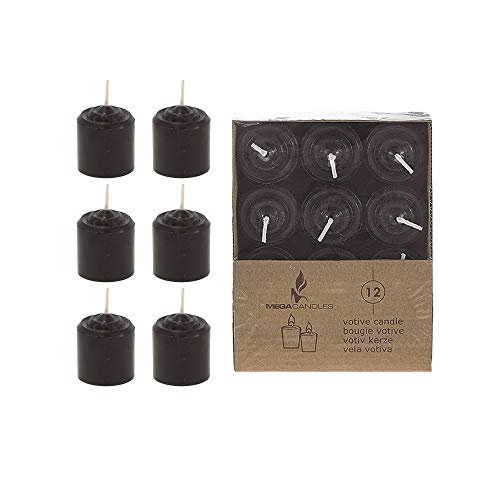 Product Cover Mega Candles 12 pcs Unscented Black Votive Candle, Hand Poured Wax Candles 10 Hours 1.38 Inch x 1.5 Inch, Home Décor, Wedding Receptions, Baby Showers, Birthdays, Celebrations, Party Favors & More