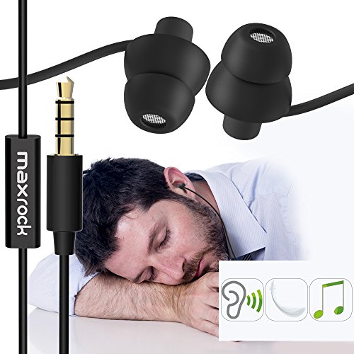 Product Cover MAXROCK (TM) Unique Total Soft Silicon Sleeping Headphones Earplugs Earbuds with Mic for Cellphones,Tablets and 3.5 mm Jack Plug (Black)