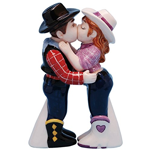 Product Cover Westland Giftware Mwah! Cowboy and Cowgirl Magnetic Ceramic Salt & Pepper Shaker Set, Multicolor