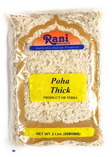 Product Cover Rani Poha (Powa) Thick Medium-Cut (Flattened Rice) 2lb (32oz) Bulk ~ All Natural, Salt-Free | Vegan | No Colors | Gluten Free Ingredients | Indian Origin