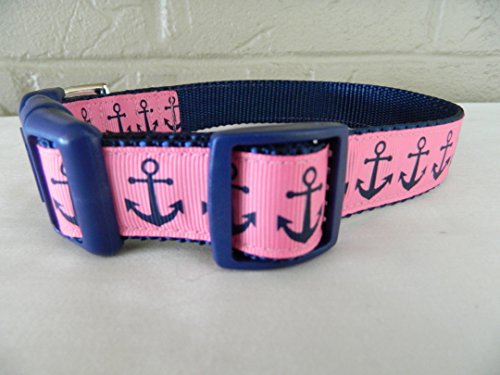 Product Cover Schmoopsie Couture Hot Pink and Navy Anchor Dog Collar Medium 5/8