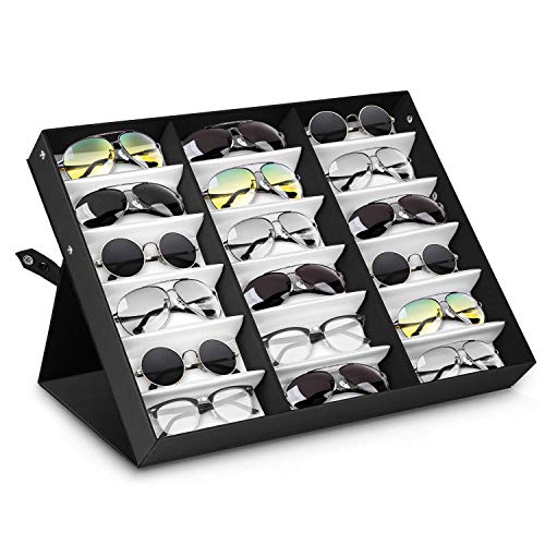 Product Cover amzdeal Sunglasses Display Case 18 Slot Sunglass Eyewear Display Storage Case Tray Gift for Him Her