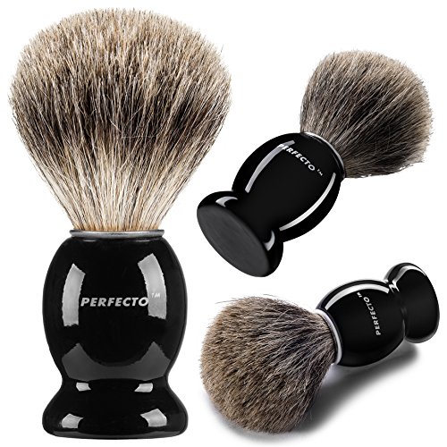 Product Cover Perfecto 100% Pure Badger Shaving Brush-Black Handle- Engineered for The Best Shave of Your Life. for, Safety Razor, Double Edge Razor, Straight Razor or Shaving Razor, Its The Best Badger Brush.