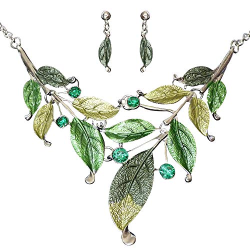 Product Cover S&E Women's Exaggerative Vintage Leafs Shape Crystal Joint Chain Collar Pendant Necklace Sets (Green)