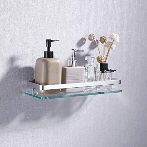 Product Cover KES Aluminum Bathroom Glass Shelf Tempered Glass Rectangular 1 Tier Extra Thick Silver Sand Sprayed Wall Mounted, A4126A