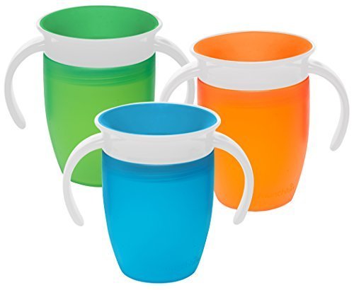 Product Cover Munchkin Miracle 360 Degree 7 Ounce Spoutless Trainer Cup, 3 Pack, Green/Orange/Blue