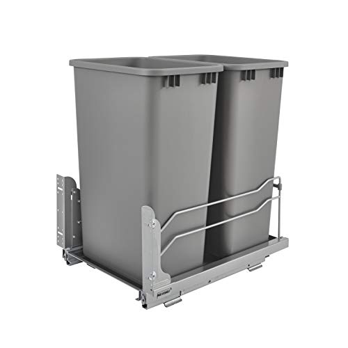Product Cover Rev-A-Shelf 53WC-2150SCDM-217 Double 50 Quart Undermount Kitchen Cabinet Pullout Waste Container, Gray