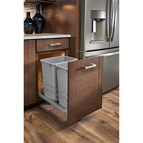 Product Cover Rev-A-Shelf 53WC-1835SCDM-217 Double 35 Quart Undermount Kitchen Cabinet Pullout Waste Container, Gray