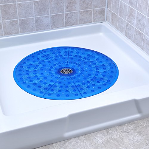 Product Cover SlipX Solutions Blue Round Shower Stall Mat Provides Generous Coverage & Reliable Slip-Resistance (23