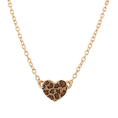 Product Cover Lux Accessories Leopard Animal Print Pave Heart Pendant Chain Link Necklace