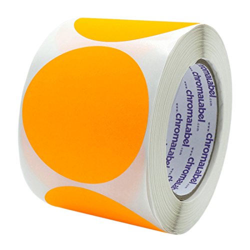 Product Cover ChromaLabel 3 Inch Round Permanent Color-Code Dot Stickers, 500 per Roll, Fluorescent Orange