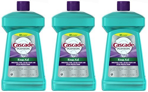 Product Cover Cascade Rinse Aid Platinum, Dishwasher Rinse Agent, Regular Scent, 8.45 Ounce, (Pack of 3)