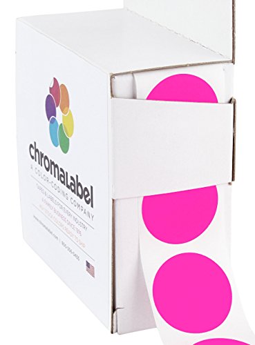 Product Cover ChromaLabel 1 Inch Round Permanent Color-Code Dot Stickers, 1000 per Dispenser Box, Fluorescent Pink