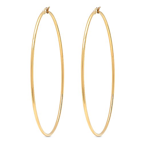 Product Cover Gem Stone King 3.5 Inch Stunning Stainless Steel Yellow Gold Tone Hoop Earrings (90mm Diameter)