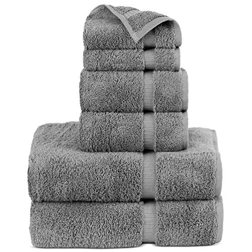 Product Cover Chakir Turkish Linens Dobby Border Luxury Hotel & Spa Turkish Cotton Bath Bundle (Gray, 6-Piece Towel Set)