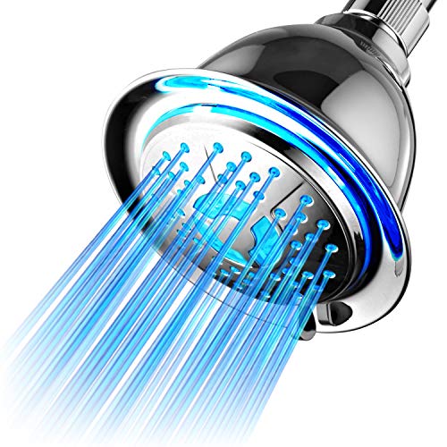 Product Cover PowerSpa All Chrome 4-Setting LED Shower Head with Air Jet LED Turbo Pressure-Boost Nozzle Technology; 7 Colors of LED Lights Change Automatically Every Few Seconds