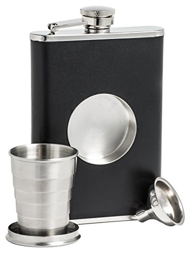 Product Cover Shot Flask - Stainless Steel 8 oz Hip Flask, Built-in Collapsible 2 Oz. Shot Glass & Flask Funnel - Everything You Need to Pour Shots on the Go - BarMe Brand