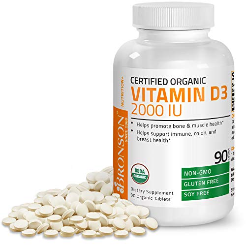 Product Cover Bronson Vitamin D3 2000 IU Certified Organic Vitamin D, Non-GMO, USDA Certified, 90 Tablets