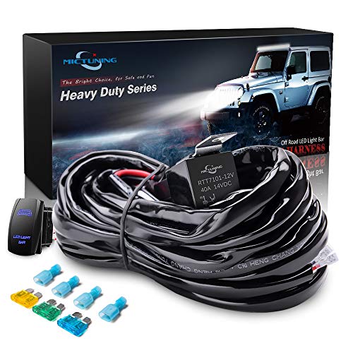 Product Cover MICTUNING HD 14AWG 300w LED Light Bar Wiring Harness Fuse 40 Amp Relay ON-OFF Rocker Switch Blue(1Lead)