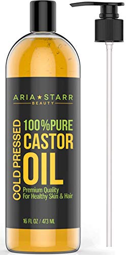 Product Cover Aria Starr Castor Oil Cold Pressed - 16 FL OZ - BEST 100% Pure Hair Oil For Hair Growth, Face, Skin Moisturizer, Scalp, Thicker Eyebrows And Eyelashes