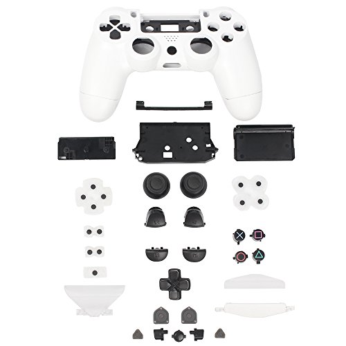 Product Cover XFUNY Plastic Controller Housing Case Shell Cover for PS4 Controller [Plastic Cover + Rocker Cap + Key Cap] Replacement Part Skin Cover for Sony PlayStation 4 Grip Handle-White