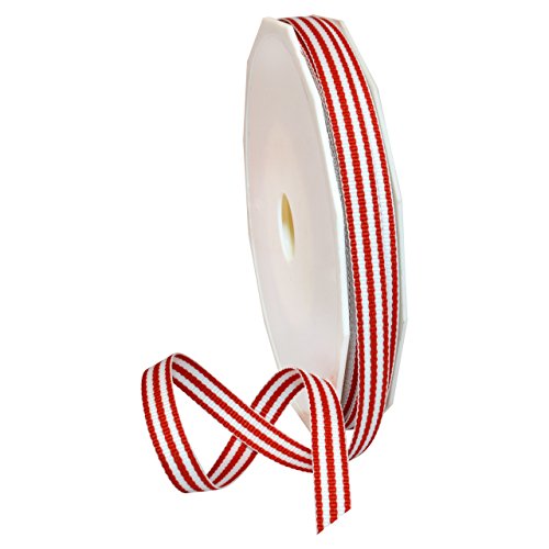 Product Cover Morex Ribbon Polyester Grosgrain Striped Decorative Ribbon, 20 Yard, Red, 3/8 in