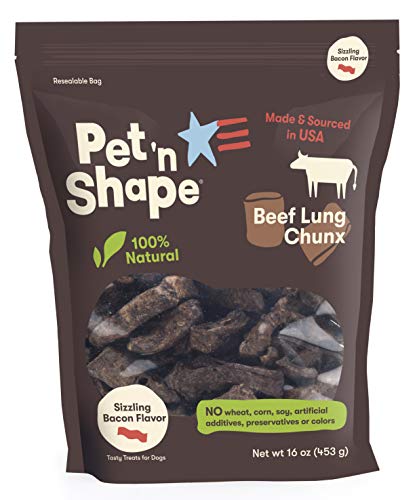Product Cover Pet 'n Shape Beef Lung Dog Treats - Made and Sourced in the USA - All Natural Healthy Treat, Bacon, 1 Lb