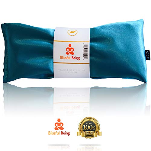 Product Cover Blissful Being Lavender Eye Pillow - Hot or Cold Weighted Aromatherapy Eye Mask perfect for Sleeping, Yoga, Migraines - Gifts for Women, Birthday, Teachers - Natural Herbal Stress Relief (Aqua)
