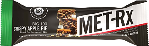 Product Cover MET-Rx Big 100 Colossal Protein Bars, Great as Healthy Meal Replacement, Snack, and Help Support Energy, Gluten Free, Crispy Apple Pie, 100 g, 9 Count
