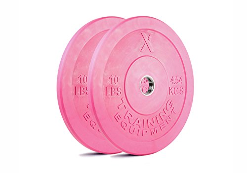 Product Cover X Training Equipment 10lb Pink Bumper Plate Pair Solid Rubber with Steel Insert - Great for Crossfit Workouts - (2 X 10 lb Pound Pink Plates)