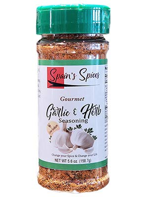 Product Cover Spain's Gourmet Garlic & Herb Seasoning - Low Sodium, Gluten Free, Sugar Free, No MSG, No GMO, No Preservatives - Garlic and Balance Blend of Herbs Use Daily for Preparing All Foods (5.6 oz)