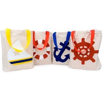 Product Cover Fun Express 14/229 IN-14/229 Small Nautical Canvas Tote Bags, One Size, white, blue, red, yellow