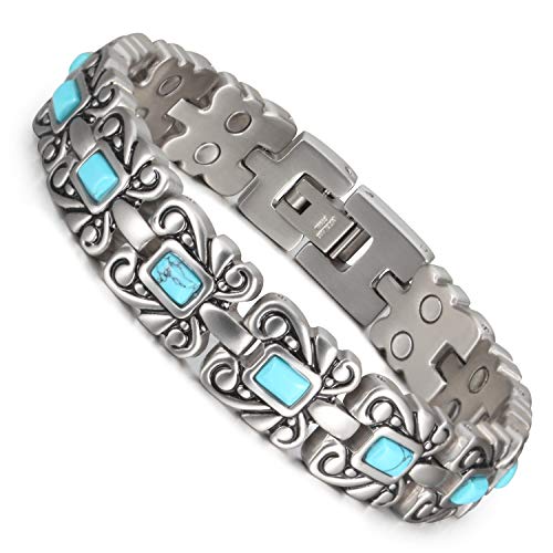 Product Cover Wollet Jewelry Healthy Antique Style Blue Turquoise Magnetic Therapy Bracelets for Women