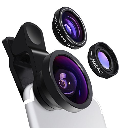 Product Cover Cell Phone Camera Lens - Yarrashop 3 in 1 HD Clip-On Lens Kit for 180 Degree Fisheye Lens + 0.4X Wide Angle Lens + 10X Macro Lens for iPhone Xs Max/XR Samsung Huawei LG and Other Smartphone (Black)